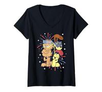 Mujer Garfield 4th of July Garfield & Odie Back To Back Fireworks Camiseta Cuello V