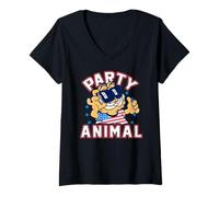 Mujer Garfield 4th of July Party Animal Garfield with USA Shirt Camiseta Cuello V