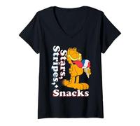 Mujer Garfield 4th of July Stars Stripes & Snacks Ice Cream Camiseta Cuello V