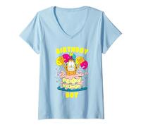Mujer Garfield Birthday Boy Cake Camiseta Cuello V