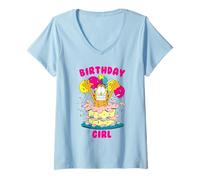 Mujer Garfield Birthday Girl Cake Camiseta Cuello V