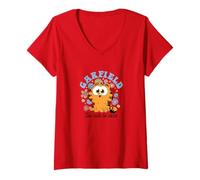 Mujer Garfield Chibi Floral Too Cute To Care In Black Text Camiseta Cuello V