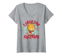 Mujer Garfield Christmas I Love The Holidays Ugly Sweater Portrait Camiseta Cuello V