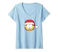 Mujer Garfield Happy Merry Christmas Santa Hat Camiseta Cuello V