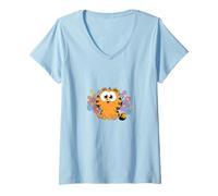 Mujer Garfield Kawaii Chibi Surrounded with Flowers Camiseta Cuello V