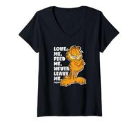 Mujer Garfield Love Me Feed Me Never Leave Me Funny Cat Cartoon Camiseta Cuello V