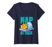 Mujer Garfield Nap Time Sleepy Cansado Cat 80s 90s Dibujos Animados Clásico Camiseta Cuello V