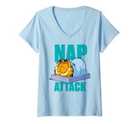 Mujer Garfield Nap Time Sleepy Tired Cat 80s 90s Clásico Dibujos Animados Camiseta Cuello V