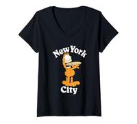 Mujer Garfield New York City Pizza Funny Travel Souvenir Cartoon Camiseta Cuello V