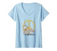 Mujer Garfield Retro 70's Floral Peace Sign Camiseta Cuello V