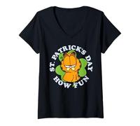 Mujer Garfield St. Patrick's Day How Fun Unimpressed Mood Portrait Camiseta Cuello V