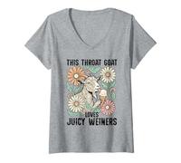 Mujer Garganta Goat Loves Juicy Weiners Helado Humor Diseño Camiseta Cuello V