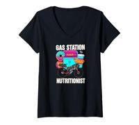 Mujer Gas Station Nutritionist Funny Bikepacking Gravel Bike Camiseta Cuello V