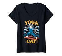 Mujer Gatito Aeróbico Gato Yoga Camiseta Cuello V