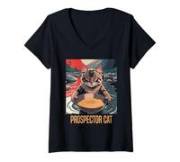 Mujer Gatito Gold Panner Prospector Cat Gold Mining Camiseta Cuello V