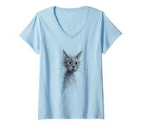 Mujer Gatito Lover Abstracto Garabato Dibujo Arte Lindo Gato Camiseta Cuello V