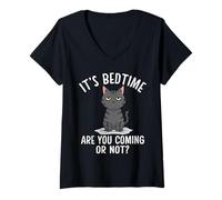 Mujer Gato a la Hora de acostarse ¿Vienes o no Eres Amante de Camiseta Cuello V