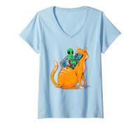 Mujer Gato Alien - Divertido Marciano Operando Lindo Robot Kitty - TFS Camiseta Cuello V
