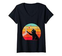 Mujer Gato Amante Negro Gato Alto Fiving Paw Vintage Camiseta Cuello V