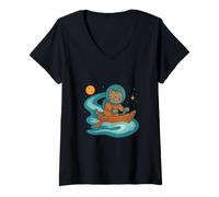 Mujer Gato Astral Cosmic River Journey Camiseta Cuello V