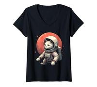 Mujer Gato astronauta Amante del espacio Astro Camiseta Cuello V