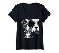 Mujer Gato Azul Ruso con Gafas de Sol Blanco Splash Art Cats Cool Camiseta Cuello V