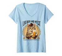 Mujer Gato bávaro Amante de la Cerveza y círculo pequeño Camiseta Cuello V