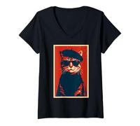 Mujer Gato Beatnik con Boina Divertida Novedad gráfica Camiseta Cuello V