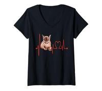 Mujer Gato Birmano Heartbeat EKG Funny I Love My Cat Camiseta Cuello V