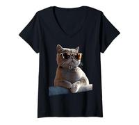 Mujer Gato Británico de Pelo Corto British Shorthair Gatos Camiseta Cuello V