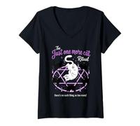 Mujer Gato Bruja Divertido Amante de Gatos Ritual Camiseta Cuello V
