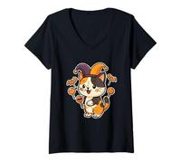 Mujer Gato bufón con piruletas de murciélago Camiseta Cuello V