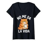Mujer Gato Cansado Cafe No Me Da La Vida Frases Sarcasticas Camiseta Cuello V