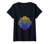 Mujer Gato Colorido Mandala Yoga Meditación Gatos Camiseta Cuello V