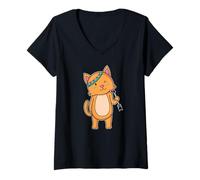 Mujer Gato con Flecha Camiseta Cuello V