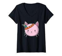 Mujer Gato con Pluma Camiseta Cuello V