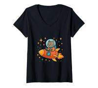 Mujer Gato cósmico Valiente Rocket Rider Camiseta Cuello V