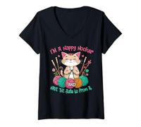 Mujer Gato Crochet Divertido Soy una prostituta Feliz y Tener Las Bolas Mujeres Camiseta Cuello V