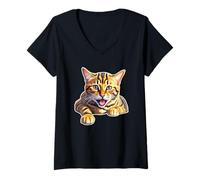 Mujer Gato de Bengala Camiseta Cuello V