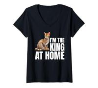 Mujer Gato de Bengala Soy el Rey en casa Gato Camiseta Cuello V