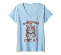 Mujer Gato de café Divertido sin diagnosticar Pero Estoy Bastante Seguro Camiseta Cuello V