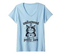 Mujer Gato de café Divertido sin diagnosticar Pero Estoy Bastante Seguro Camiseta Cuello V