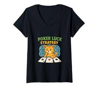 Mujer Gato de Estrategia Poker Luck Camiseta Cuello V