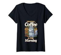 Mujer Gato de Niebla Dulce Resaca y Taza de café por la mañana Camiseta Cuello V