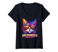 Mujer Gato de San Francisco | Amante de Las Gafas de Sol de Gatito Camiseta Cuello V