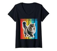 Mujer Gato del Bosque Noruego Colorido Camiseta Cuello V