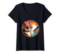 Mujer Gato del mar Mediterráneo en la Costa de Amalfi Camiseta Cuello V