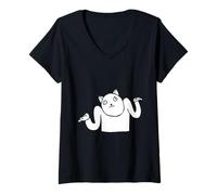 Mujer Gato Derpy Encogiendo Hombros Meme Camiseta Cuello V