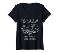Mujer Gato Divertido Duerme Feliz y satisfecho Camiseta Cuello V