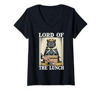 Mujer Gato divertido en caja Señor del almuerzo Gato amante de los gatos Camiseta Cuello V